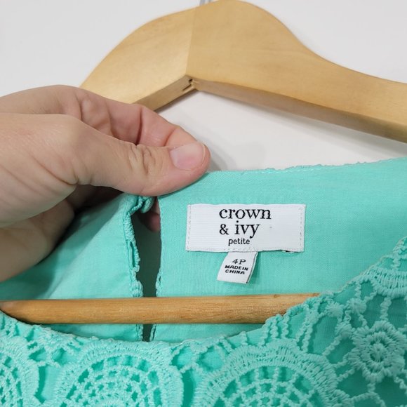 Crown & Ivy Womens Green Mint Lace 3/4 Sleeve Round Neck Evening Summer Dress 4P - Picture 8 of 12